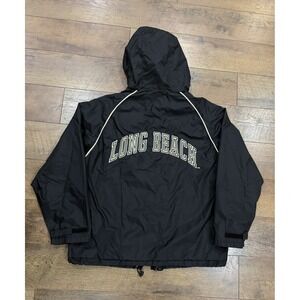 Vintage 90s Long Beach New York Stitched Full Zip Jacket Windbreaker Large Black